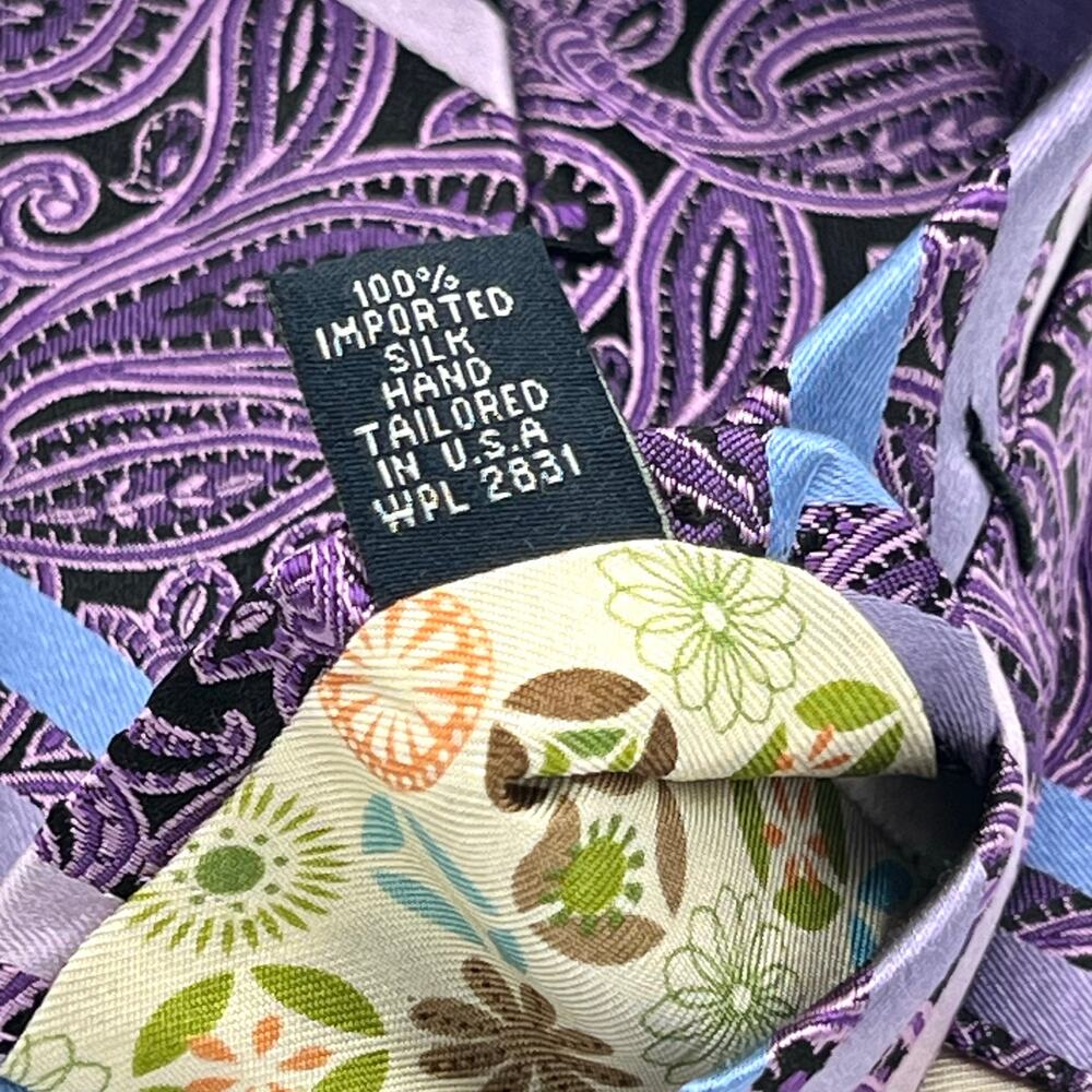 Ted Baker London Purple Paisley with Blue Stripe Tie 100% Silk Made in USA - Picture 5 of 6